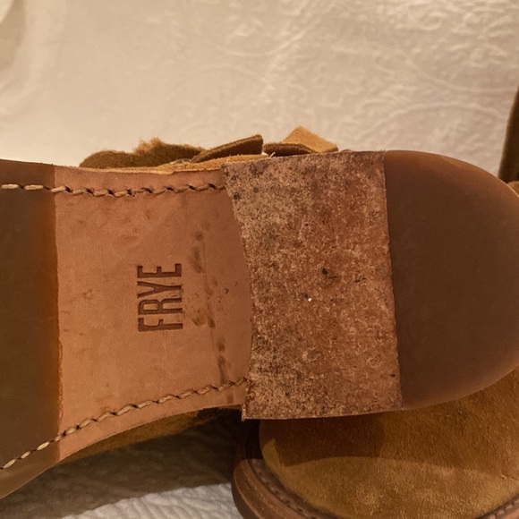 FRYE | Veronica Buckle Strap Suede Short Ankle Biker Moto Boots in ‘Brandy’ - Picture 10 of 17